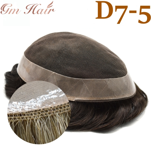GM Hairpiece French Lace Center  Lace Human Hair Toupee Hairpiece Skin PU Around Hair Replacement Wigs For Men D7-5