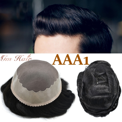 GM Hairpiece Fine Mono Mens Toupee Poly Coating Around Durable Hair System Human hair pieces
