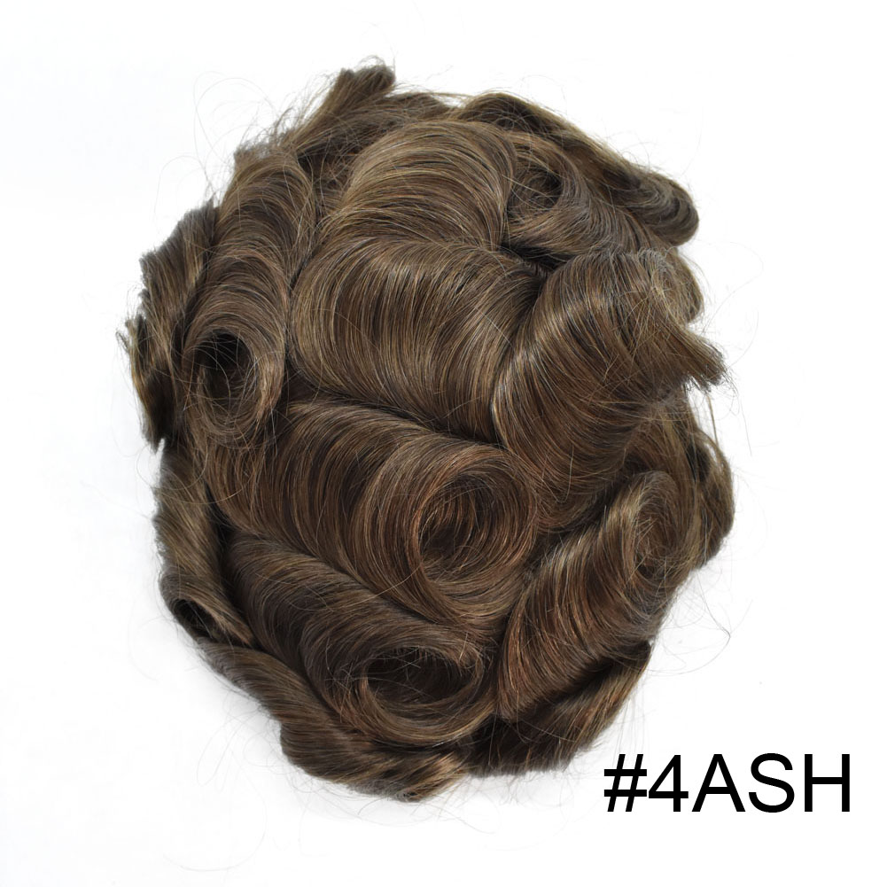 Mens Human Hair Toupee – French Lace – Off Black #1B – Wavy 5 Inch – Thin Skin Sides