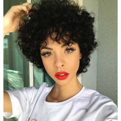 GM Hairpiece  MIKO Cheap Price All Machine-made Human Hair Afro Wigs With Bangs Kinky Curly Women's Hairpiece Natural Black Hair Color Wigs.