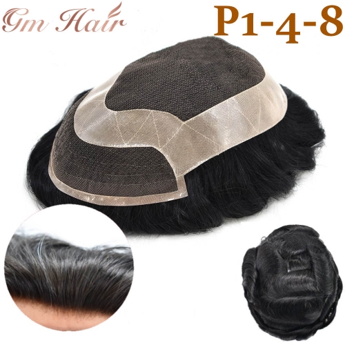 GM Hairpiece French Lace Men's Hair Systems Invisible Natural Hairline Lace Front Durable Tape Attached PU Coated Perimeter Mens Hairpiece