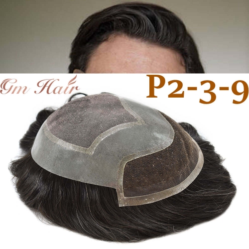 GM Hairpiece Human Hair Men's Toupee French Lace Front Hairpiece Bleach Indian Remy Hair Replacement System Hand Tied Skin PU Men's Wigs
