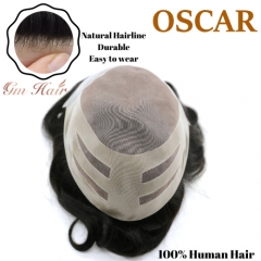 GM Hairpiece Fine Mono Mens Toupee Hairpiece Poly Coating Human Hair Replacement System OSCAR