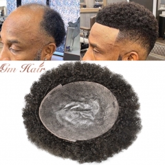 GM Hairpiece Afro Toupee For Black Men Injected PU Full Thin Skin Human hair Kinky Curly Hair Units African American  Mens Hairpieces