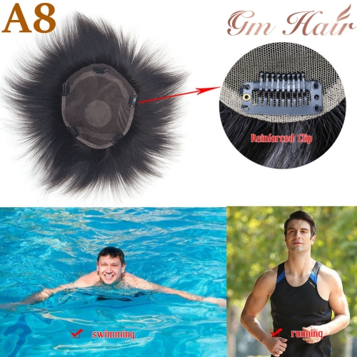 GM Hairpiece Men's Short Black Wig Human Hair Toupee Clip In Hairpiece Wig For Daily Wear Breathable Comfortable Men's Hair System