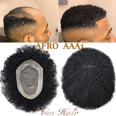 GM Hairpiece Afro Toupee For Men African Curly Fine Mono Durable Hair System Tape Around African American Black Unit 100% Human Hair unit