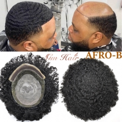 GM Hairpiece Afro American 100% Human Hair System French Lace Natural Hairline Injected PU Skin With Breathable Holes Layered Lace Top Afro mens Hairp