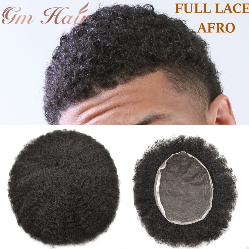 GM Hairpiece Afro Curl Full Lace Toupee for Black Men African American hair system Human Hair Curly mens Hair piece