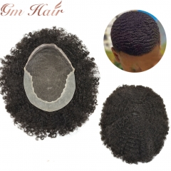 Q6 Afro Curl Toupee for Black Men HD Lace African American Human Hair Replacement Systems Breathable All Transparent Lace Hairpiece