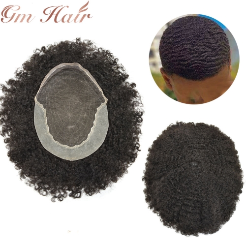 Afro Q6 Toupee for Black Men French Lace Hair Units African American Human Kink Curly Hair Replacement Systems mens Hairpieces
