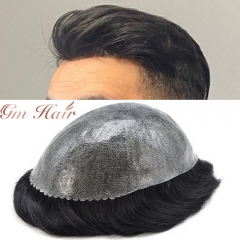 GM Hairpiece Toupee for Men Injected PU Human Hair System Transparent Skin Full Poly Replacement Hairpiece Wig Durable mens hairpieces
