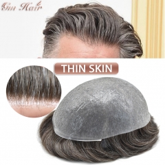 Men's Toupee Super Thin Skin, Invisible V-looped Men's Hair Piece, Transparent Healthy Skin Hair System for men GM Hairpiece