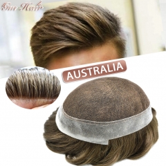 GM Hairpiece AUSTRALIA French Lace Mens Toupee Easy Tape Attached Poly Skin Around Human Hair Systems Grey Hairpieces