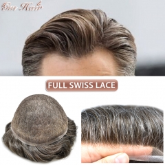 GM Hairpiece Super Thin Full Swiss Lace Mens Toupee Soft Light Density Hairpieces Remy Human Hair Repalcement Bleached Knots Transparent Hair System