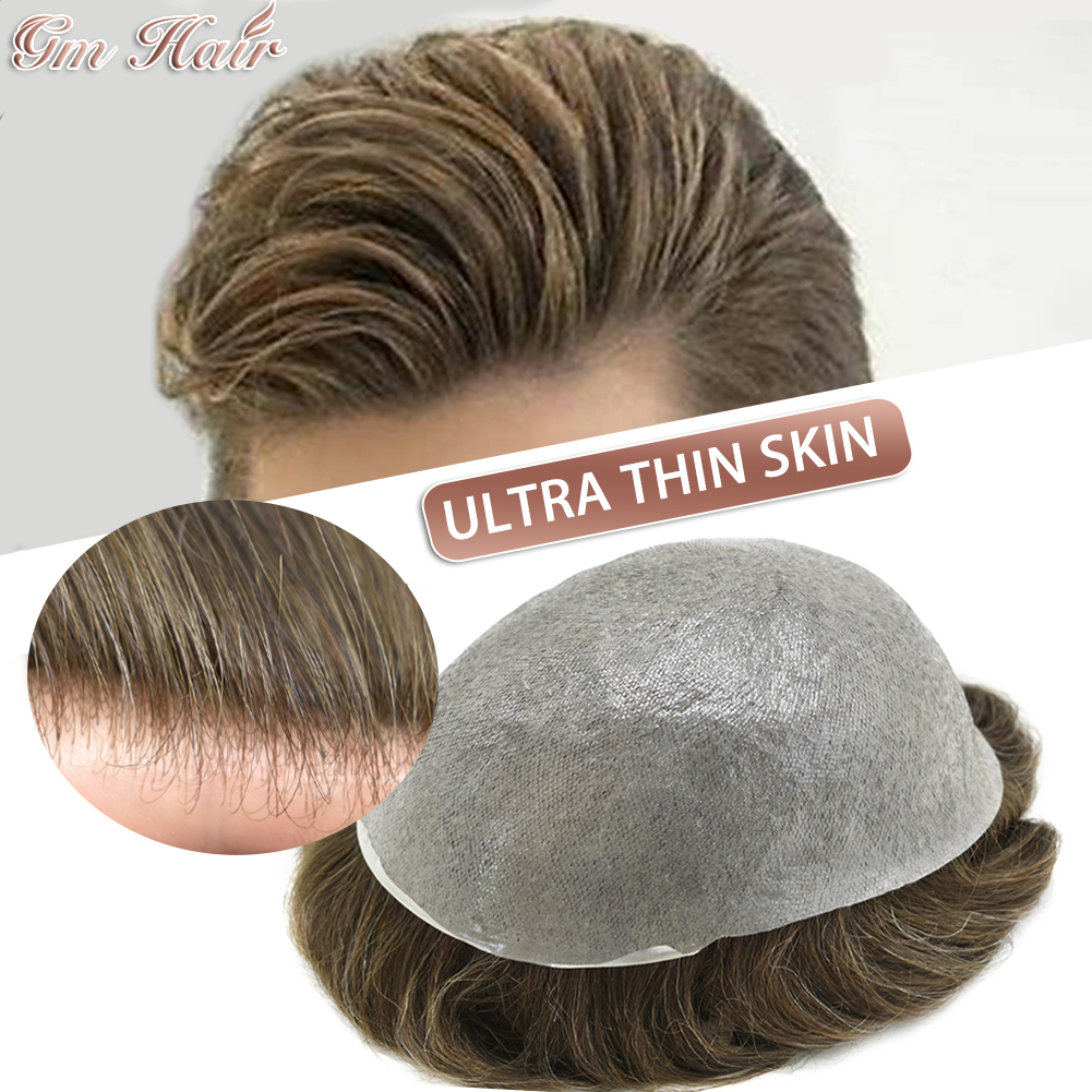 GM Hairpiece  Ultra Thin Skin Mens Toupee Undetectable V-looped Hair  System For Men Invisible Thinnest Healthy Natural Hairline Mens Hairpieces