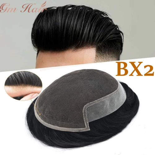 GM Hairpiece French Lace Mens Toupee Bleached Knots Breathable Natural Hairline Poly Skin Mens hairpieces Human Hair Systems For Men