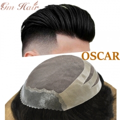 GM Hairpiece Mens Toupee Fine Mono Poly Coated Human Hair Replacement System For Men Hair units OSCAR
