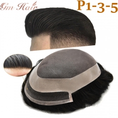GM Hairpiece Fine Mono Mens Toupees Hair Replacement System for Men PU Coated Perimeter 1/4" Fine Welded Mono Natural Hairline Mens Hairpieces